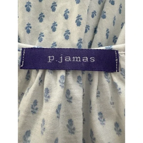 P.Jamas Pima Cotton Night Gown XS White Blue Floral Cottagecore Prairie Trad